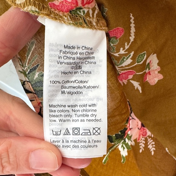 Madewell 100% Cotton Mustard/Tan Floral Ruffle Sleeve Wrap Peplum Top - Picture 6 of 8